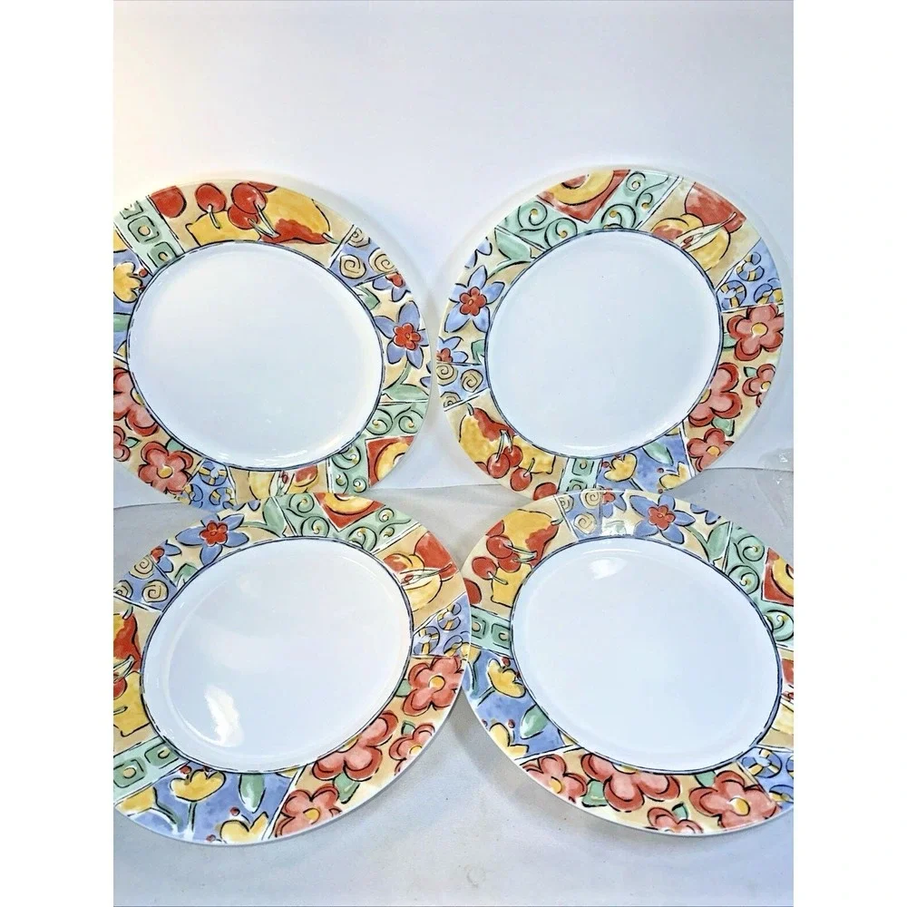 VTG Corelle Impressions Watercolors Dinner plates  Lot of 4 Vitrelle 10-7/8
